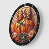 ウェルカム秋レオパードパンプキン ラージ壁時計 (傾斜)