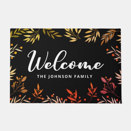 ウェルカム紅葉パーソナライズされたファミリ名 ドアマット (正面)