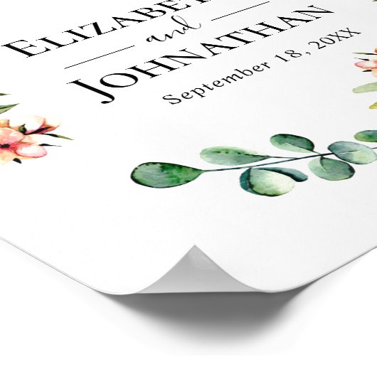 ウェルカム結婚のサインフローラ緑のリース ポスター (角)