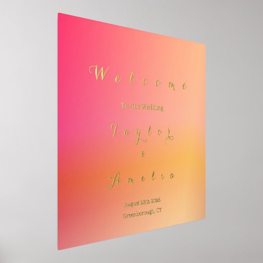 ウェルカム結婚のサイン実在サンセットグラデーション金箔 箔ポスター (レイダウン)