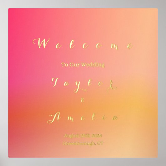 ウェルカム結婚のサイン実在サンセットグラデーション金箔 箔ポスター (正面)