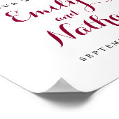 ウェルカム結婚のサイン素朴・ブルゴーニュ赤フローラ ポスター (角)