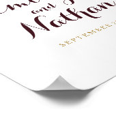 ウェルカム結婚のサインBurgundy金ゴールドフローラグリッター ポスター (角)