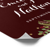 ウェルカム結婚のサインBurgundy金ゴールドフローラ秋 ポスター (角)