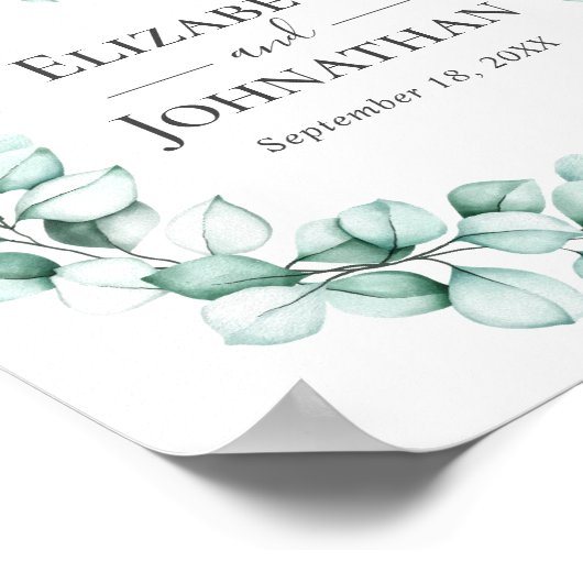 ウェルカム結婚のサインEucalyptus Greeneryリース ポスター (角)