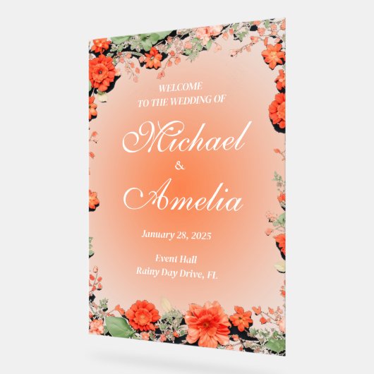 ウェルカム結婚のサンセットオイタリアンレンジフローラ アクリルサイン (傾斜)