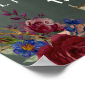 ウェルカム結婚サインBurgundy Blueフローラの作成 ポスター (角)