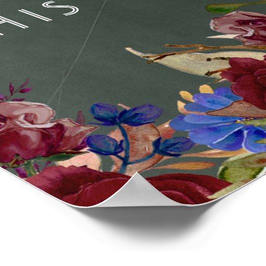 ウェルカム結婚サインBurgundy Blueフローラの作成 ポスター (角)