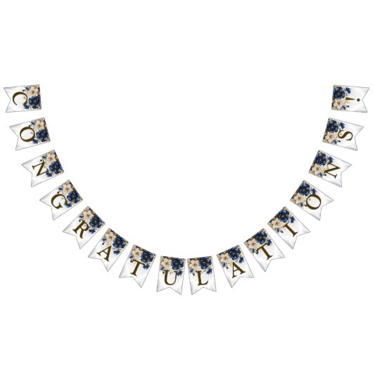 ウェルカム結婚ズネイビーブルーホワイトゴールデンフローラ バンティングフラッグ (全)