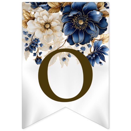 ウェルカム結婚ズネイビーブルーホワイトゴールデンフローラ バンティングフラッグ (第2の旗)