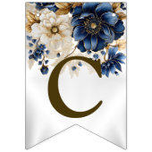 ウェルカム結婚ズネイビーブルーホワイトゴールデンフローラ バンティングフラッグ (第1の旗)