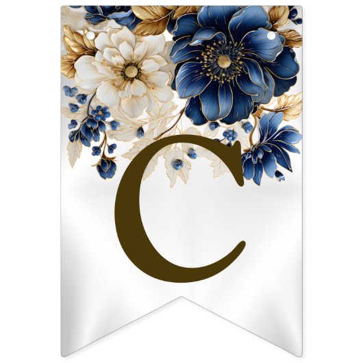 ウェルカム結婚ズネイビーブルーホワイトゴールデンフローラ バンティングフラッグ (第1の旗)