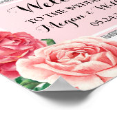 ウェルカム結婚ズ赤面シルバーストライプフローラピンク ポスター (角)