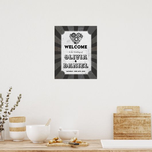 ウェルカム結婚・サインのステームパ結婚ンクのハート ポスター (キッチン)