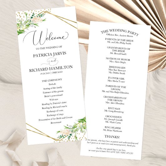 ウェルカム結婚・セレモニー・プログラムGreenery 4 x 9 プログラム