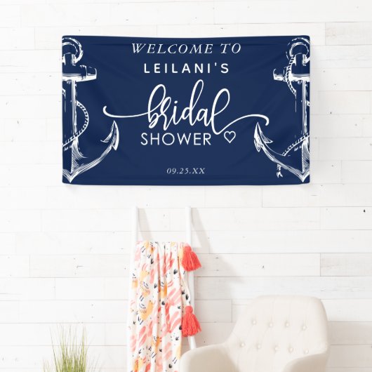 ウェルカム航海のいかりブライダルシャワーネイビー 横断幕 (インサイチュ)