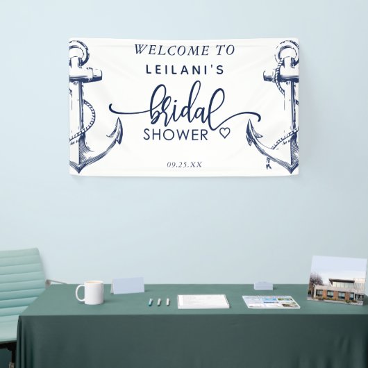 ウェルカム航海のいかりブライダルシャワーホワイト 横断幕 (トレードショー)