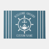 ウェルカム航海のキャプテンボートいかりマリンブルー ドアマット (正面)
