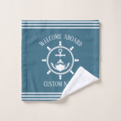ウェルカム航海のキャプテンボートいかりマリンブルー バスタオルセット (ウォッシュタオル)