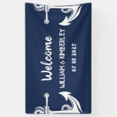 ウェルカム航海のネイビーブルーいかり結婚ズ 横断幕 (縦)