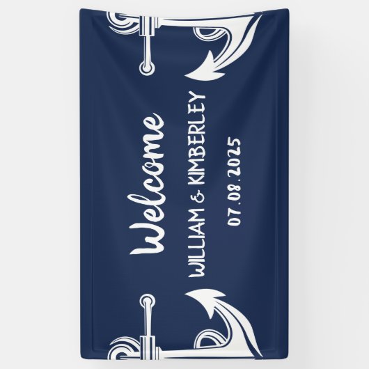 ウェルカム航海のネイビーブルーいかり結婚ズ 横断幕 (縦)