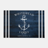 ウェルカム航海のファミリーネームいかりネイビーブルーウッド ドアマット (正面)