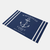 ウェルカム航海のファミリーネームいかりネイビーブルー ドアマット (アングル)