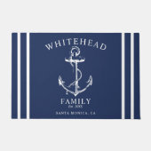 ウェルカム航海のファミリーネームいかりネイビーブルー ドアマット (正面)