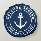 ウェルカム船カスタム船の名前の航海のいかり ラウンドクッション (裏面)