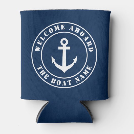 ウェルカム船カスタム船の名前の航海のいかり 缶クーラー (正面)