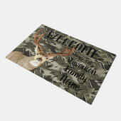 ウェルカム迷彩柄ディアー狩りバック〔雄ジカの〕枝角ファミリー名 ドアマット (アングル)