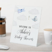 ウェルカム飛行機のテーマベビーシャワー 台座サイン (インサイチュ)