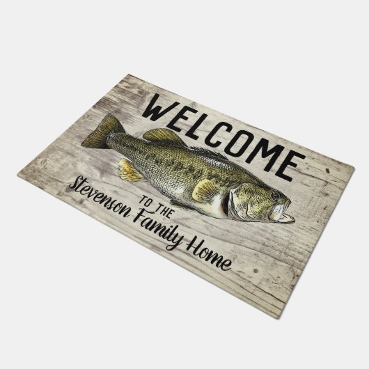 ウェルカム魚釣りバスファミリーネームホームコテージ ドアマット (アングル)