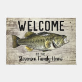 ウェルカム魚釣りバスファミリーネームホームコテージ ドアマット (正面)