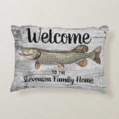 ウェルカム魚釣りパイクファミリーネームホームコテージ アクセントクッション (裏面)