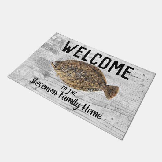 ウェルカム魚釣りフローンダーファミリー素朴名 ドアマット (アングル)