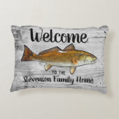 ウェルカム魚釣りレッドフィッシュファミリーネームホームコテージ アクセントクッション (裏面)