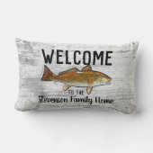 ウェルカム魚釣りレッドフィッシュファミリーネームホームコテージ ランバークッション (裏面)