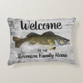 ウェルカム魚釣りワレイファミリーネームホームコテージ アクセントクッション (正面)