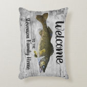 ウェルカム魚釣りワレイファミリーネームホームコテージ アクセントクッション (正面(垂直))