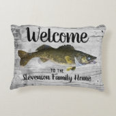 ウェルカム魚釣りワレイファミリーネームホームコテージ アクセントクッション (裏面)