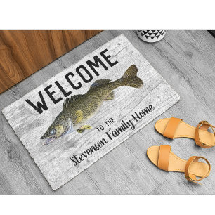 ウェルカム魚釣りワレイファミリーネームホームコテージ ドアマット