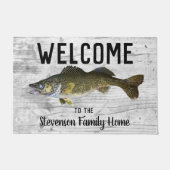 ウェルカム魚釣りワレイファミリーネームホームコテージ ドアマット (正面)