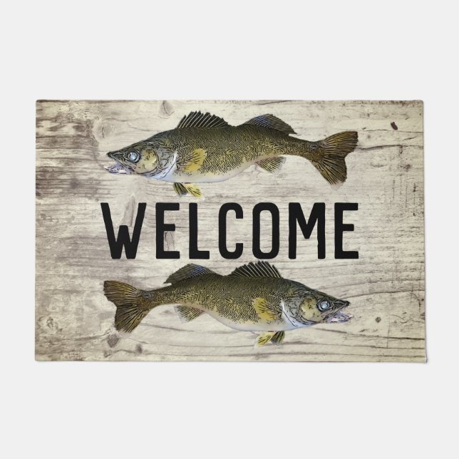 ウェルカム魚釣りワレイフィッシュレイクホームコテージ ドアマット (正面)