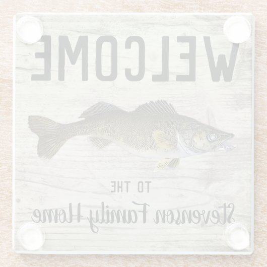 ウェルカム魚釣りWalleyeファミリー名ホーム ガラスコースター (裏面)