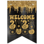 ウェルカム2023ブラック&金ゴールドグリッタードリップカスタム バンティングフラッグ (第3の旗)