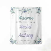 ウェルカム ウェディング ブルー フラワーズ パープル ウォーターカラー