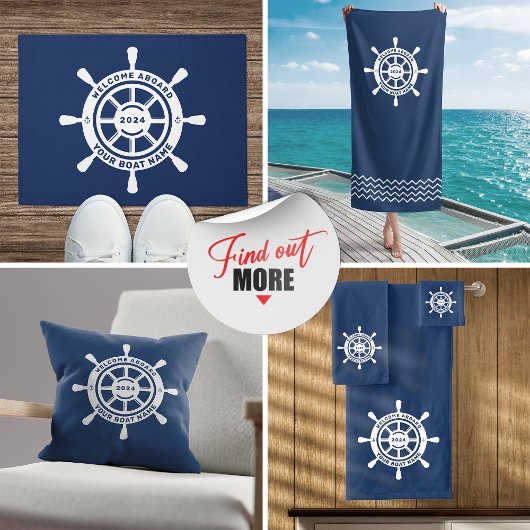 ウェルカム オンボード ドアマット ネイビーブルー カスタム ボート名