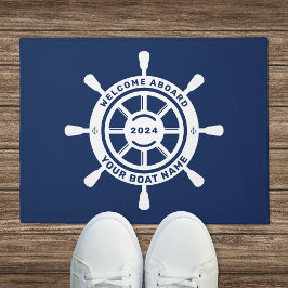 ウェルカム オンボード ドアマット ネイビーブルー カスタム ボート名