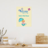 ウェルカム カスタムネーム ブライダルシャワー ティーカップ 蝴蝶 ポスター (キッチン)